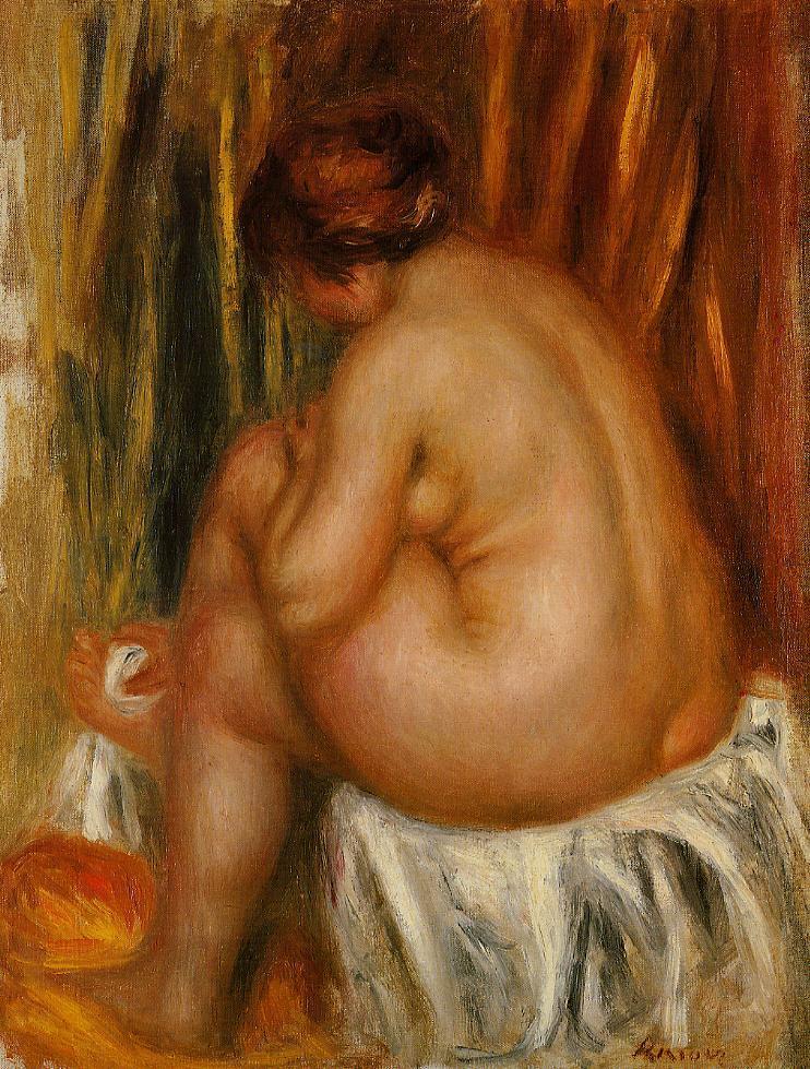 After Bathing (nude study) - Pierre-Auguste Renoir painting on canvas